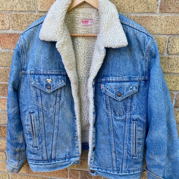 Vintage 1971 Orange Tab Levis Sherpa Denim Jacket Size 44 Large Blue - Picture 16 of 16